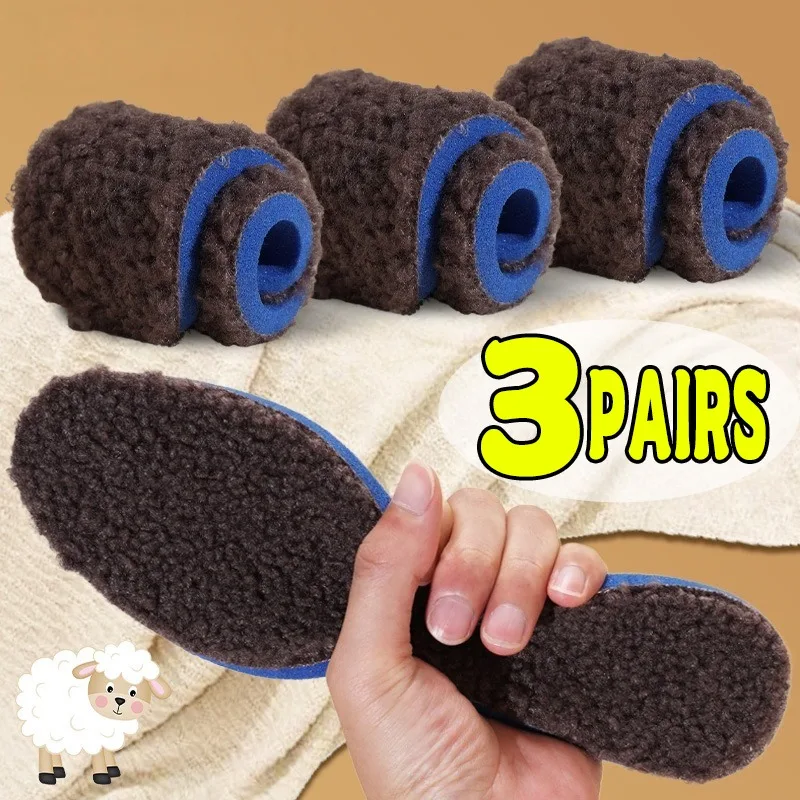 

1-3pairs Sheep Fleece Insoles Winter Warm Plush Shoe Pads for Men Women Thick Thermal Comfort Anti Odor Breathable Wicking Pads