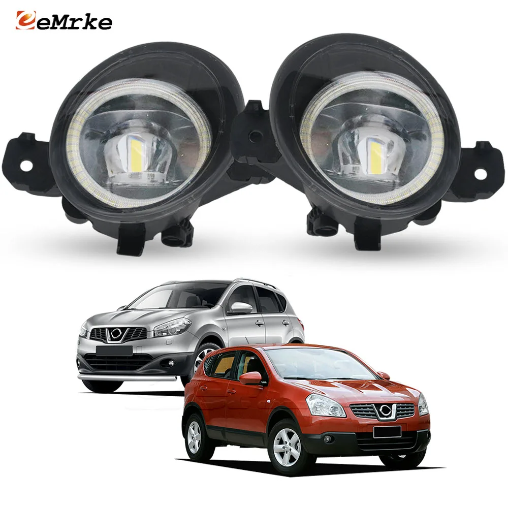 Upgrade Led Fog Lights Angel Eyes DRL for Nissan Dualis Qashqai J10 2007-2013 with Clear Lens Fog Daytime Running Lamp 30W Pair