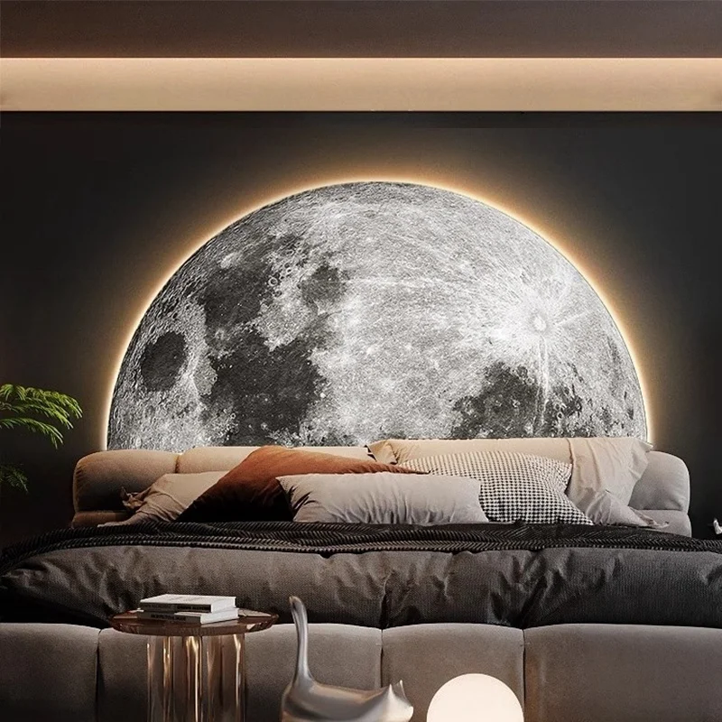 3d Sandstone Moon Led Decorative Painting Entrance Door Hallway Living Room Bedroom Semi-circular Sofa Background Mural Light