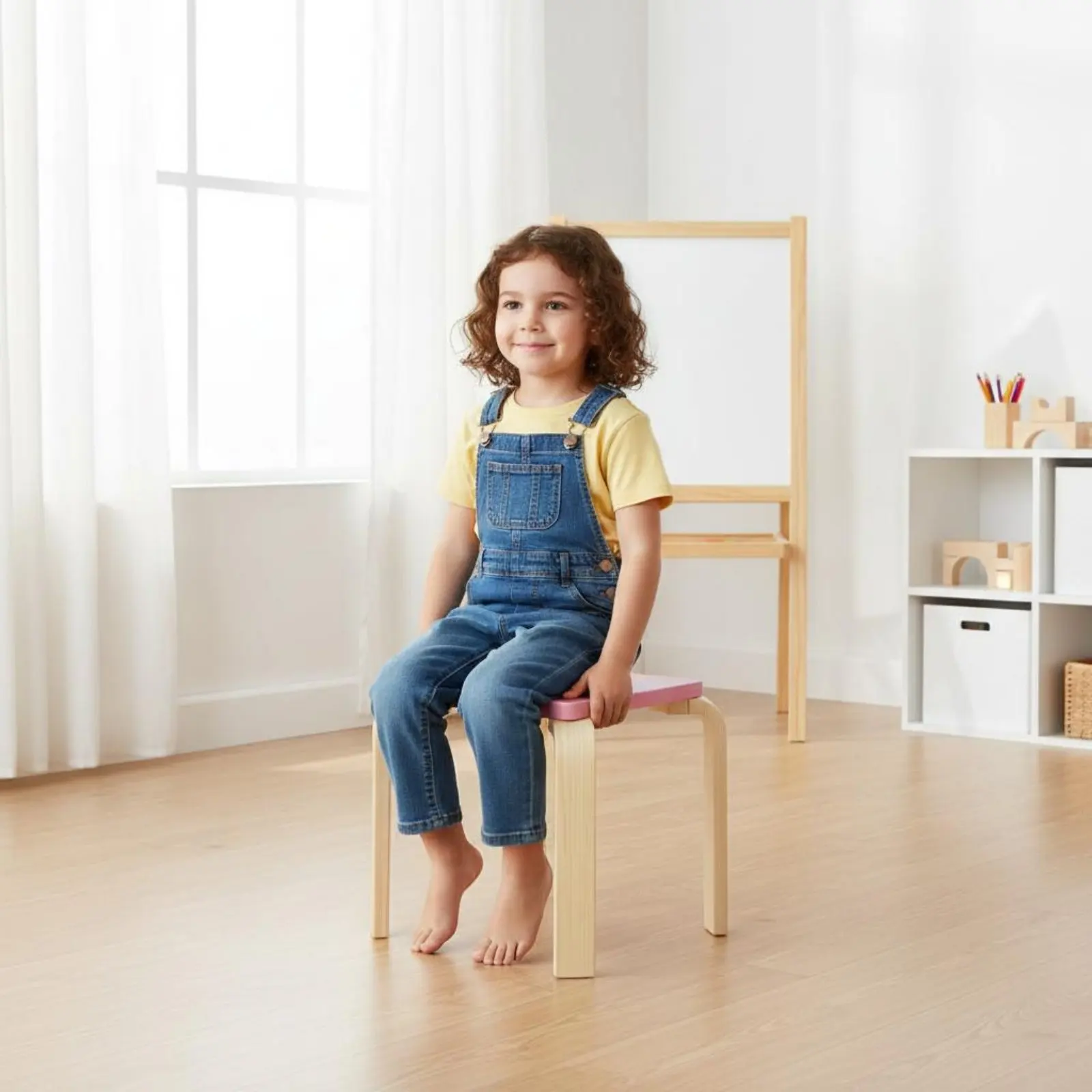 

Pink Seat Stool Natural Wood Kids Stool Children's Furniture Simple Design Easy to Clean