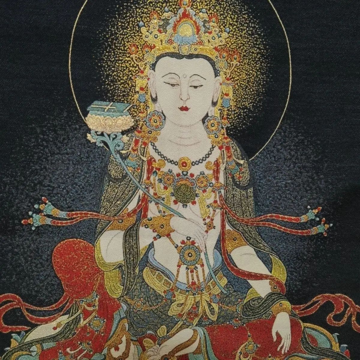 Tibet Tibetan Cloth Silk Manjusri bodhisattva and guanyin goddess Thangka Tangka Embroidery Painting Embroidery Hanging Pictures