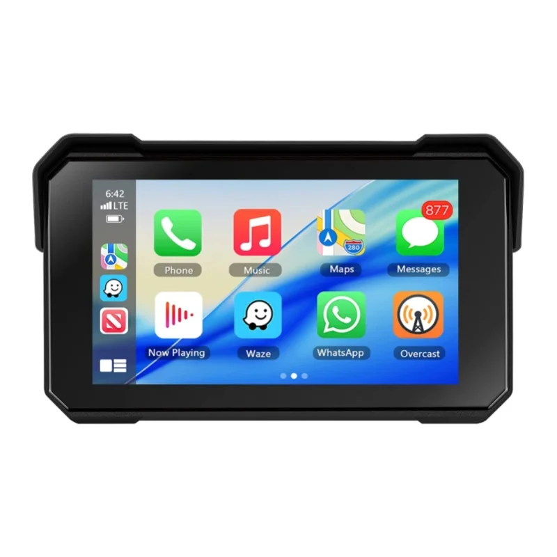Podofo 5 Zoll HD Touchscreen Motorrad Tragbares Smart-Navigationsdisplay Drahtloses Carplay Android Auto Multimedia-Player IP68 Wasserdicht für Motorrad-Unterhaltungssystem