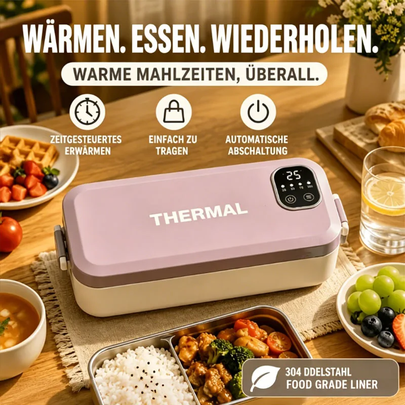 Tragbare, kabellose, beheizbare Lunchbox, USB-aufladbar, aus 304er-Material, mit LED-Anzeige, Typ-C-Schnittstelle, kein Wasser erforderlich, geeignet für Büro, Reisen und den Einsatz im Auto.