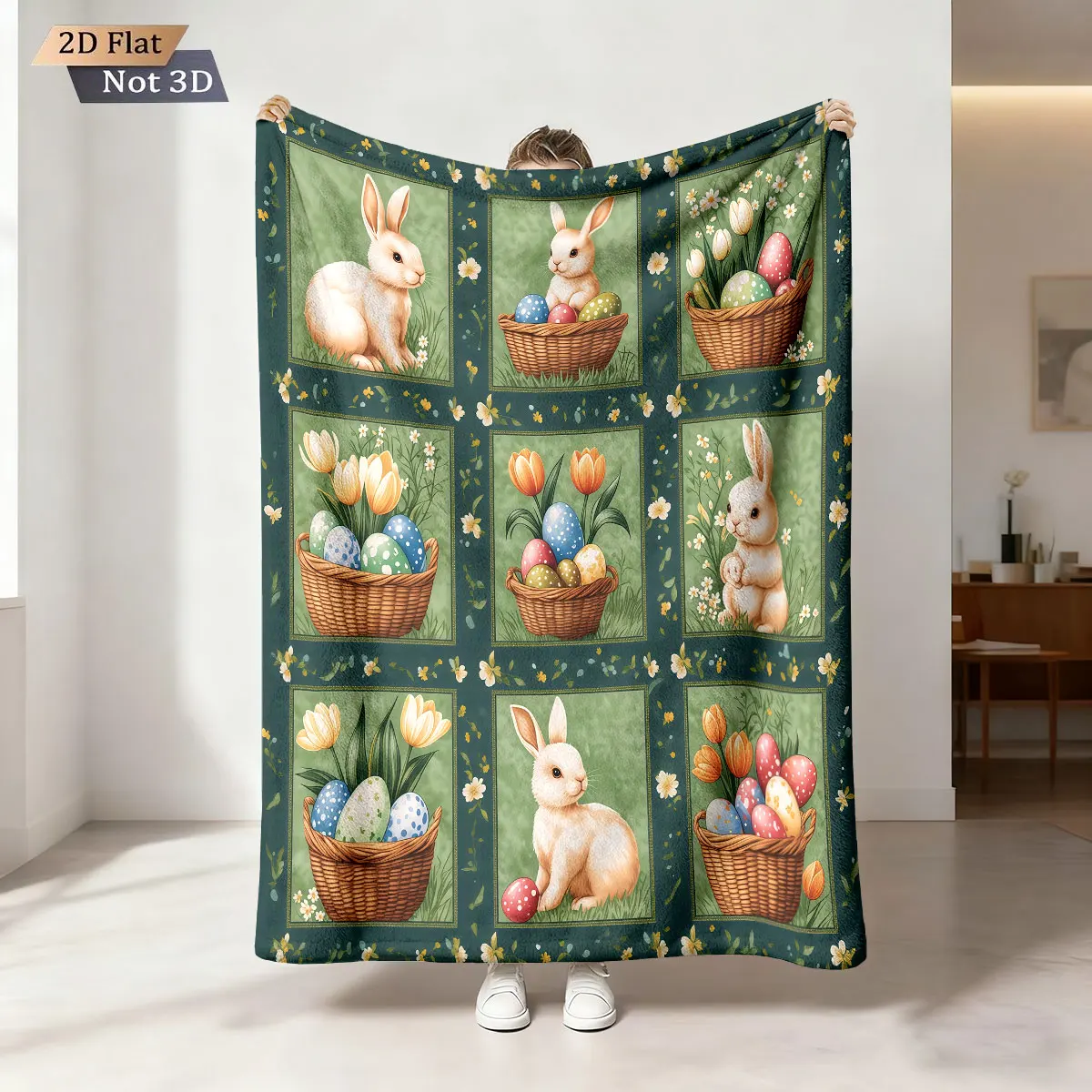 1pc Easter Cute Rabbit Easter Egg Print 230 Flannel Blanket Casual Comfortable Cover Carpet Multiple Sizes Machine Washable