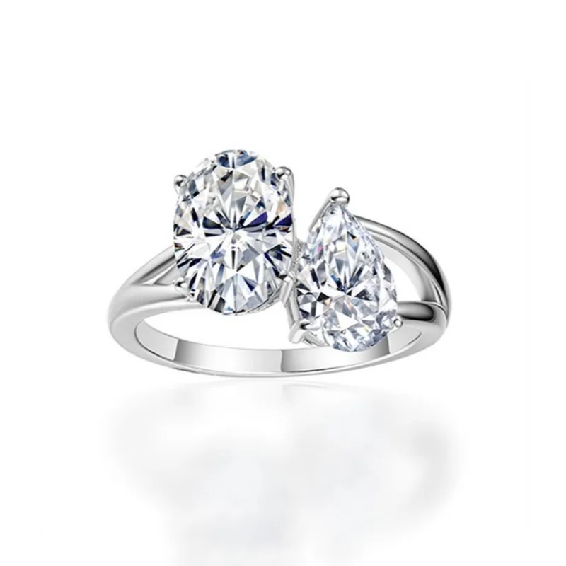 MOVESKI 1CT Oval Moissanite Engagement Ring Real 925 Sterling Silver Halo Promise Wedding Band Fine Jewelry Gift For Women