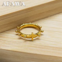 Christian Jesus Cross Ring for Women Men Stainless Steel Gold Color Lord Catholic Rosary Finger Rings Jewelry anillo RRR41S02