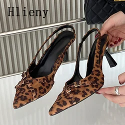 Hlieny 2025 New Street Style Leopard Print Buckle Woman Pumps Pointed Toe Slingbacks Shoes Sexy Low Heels Party Dress Sandals