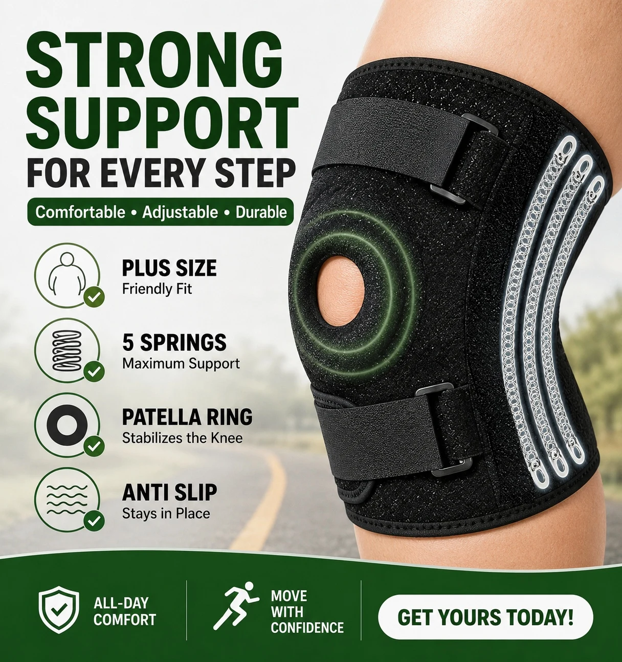 Übergröße Kniebandage XL-8XL, Extra Große Verstellbare Knieunterstützung mit Patella-Stabilisator, Kompressionsbandage zum Laufen und Gehen – Detail 9