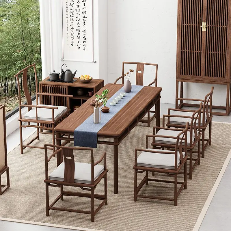 

Новый набор для чаепития: стол и стулья из старого ольхи и массива черного ореха, для чайной комнаты в стиле кунг-фу и дзен, простой дизайн.