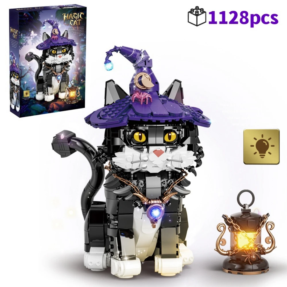 

FUNXINEE 1128pcs NEW Magic Cat Building Blocks, Light Creative Halloween Gift, Magic Movie Cow Cat Model, Adult Kids Toy Gift