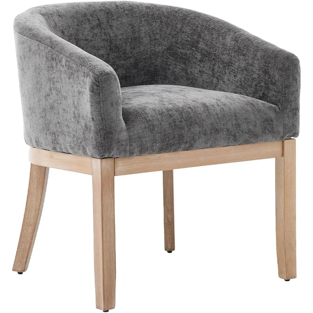 

Обеденные стулья с обивкой из шенилла и подлокотниками, на ножках из массива дерева, удобные стулья-бочонки для столовой и гостиной, серые