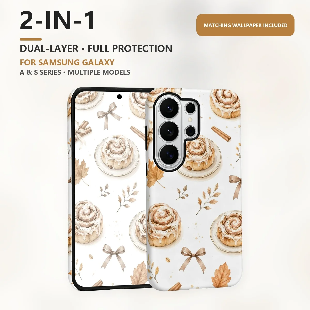 Watercolor Cinnamon Rolls 2-in-1 Dual-Layer Phone Case for Samsung Galaxy S26 S25 S24 Plus Ultra FE S20 FE A56 A17 A16 A15