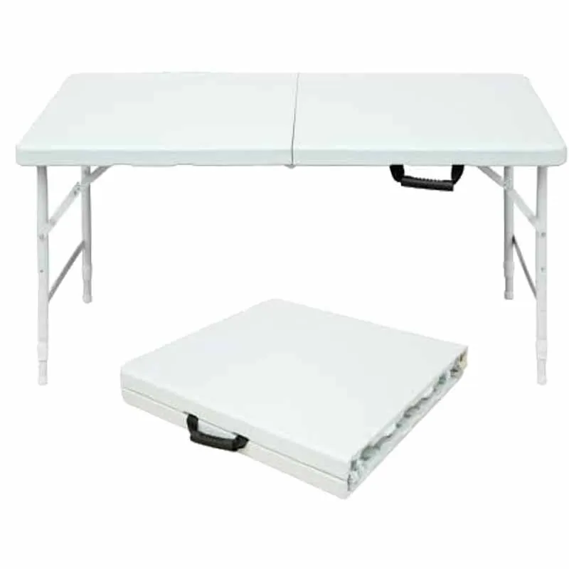 Folding Table 4 Foot Portable Plastic Foldable Table Adjustable Height with Carrying Handle for Dining Picnic Party Camping