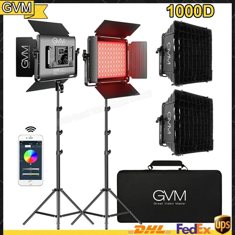 GVM 1000D RGB Led Video Light with 2 Softboxes Photography Lighting Kit Bluetooth Control Full Color Video Lighting