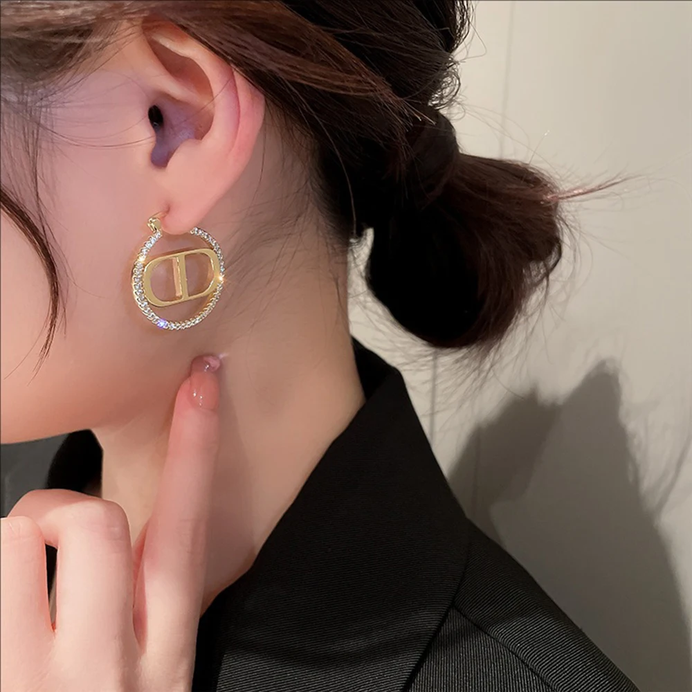 Female Accessories Zircon Shape Sows Nose Geometric Ear Buckles Light Luxury and High-end Earrings Niche Fashion Jewelry view 6