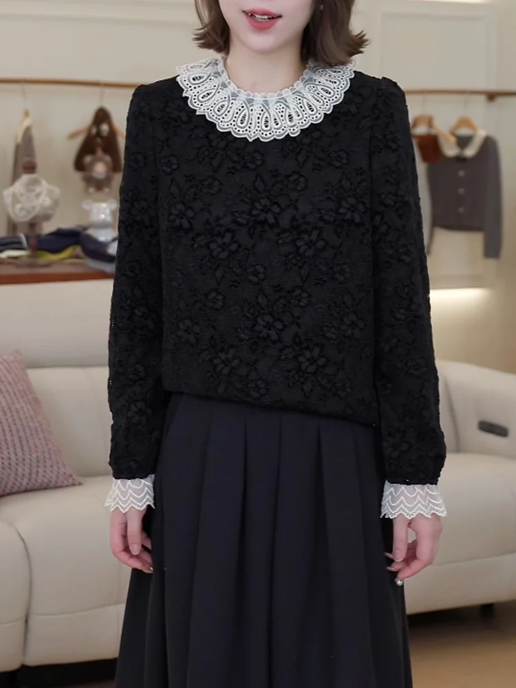 

Осень 2025: Женский топ больших размеров с кружевными вставками, удлиненный, облегающий, с круглым вырезом...