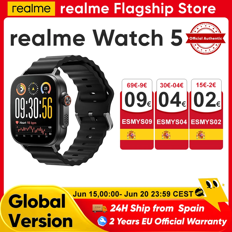 realme Watch 5 Reloj inteligente con GPS y NFC, versión global, pantalla AMOLED de 1,97 pulgadas, compatible con… — oferta en AliExpress