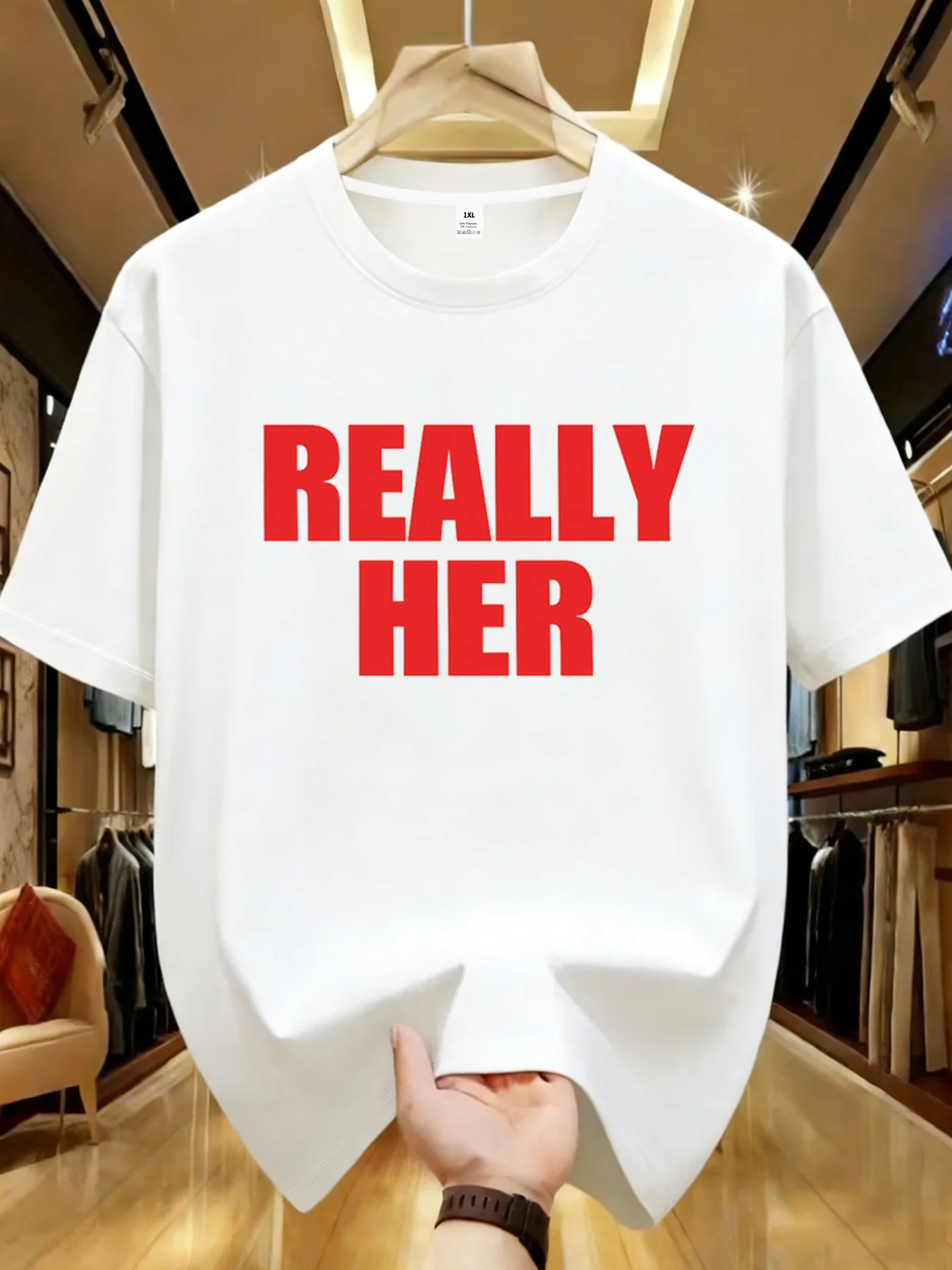 

【YJ00057】red letters Plus size women's round neck short sleeve T-shirt with elastic half sleeves and trendy prints