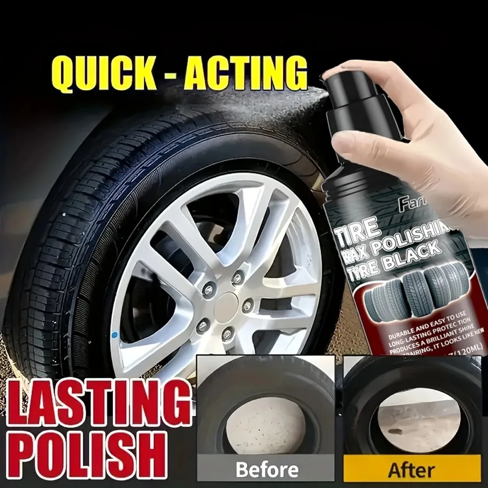 KJM Preparat do nabłyszczania i naprawy opon - 120ml Szybka formuła nabłyszczająca do opon, tworzyw sztucznych i gum - Długotrwały połysk i ochrona