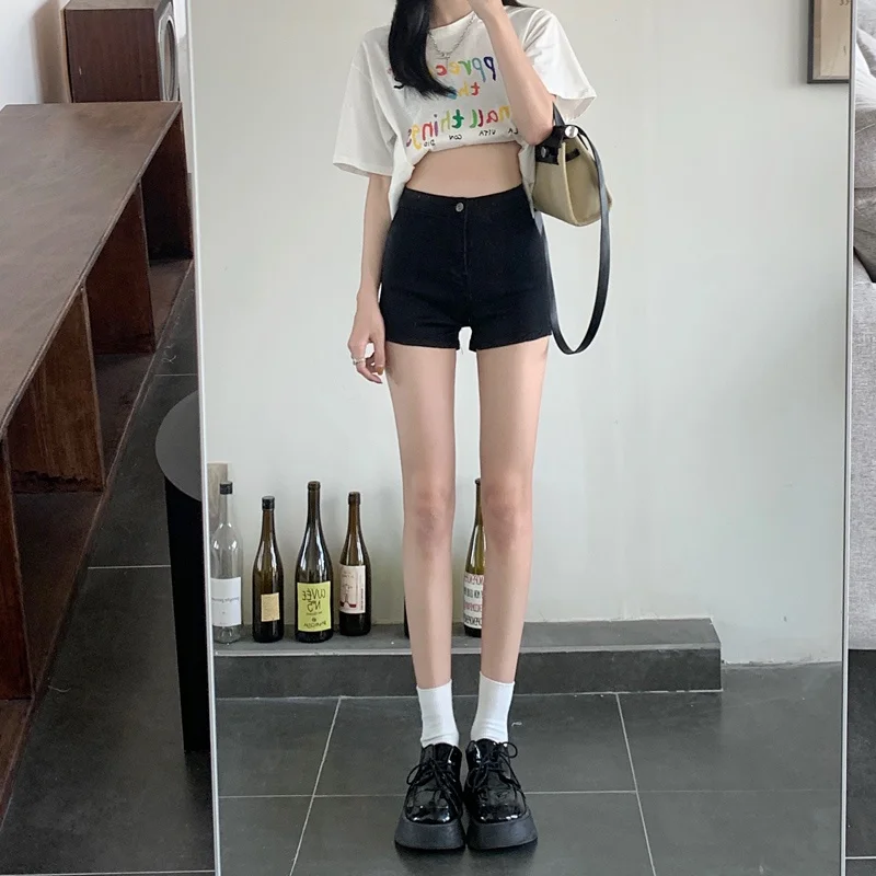 Vita alta Bla Large Size Denim orts Pantaloni da donna dimagranti A-Line Super ort Summer Faion Gamba dritta antirughe