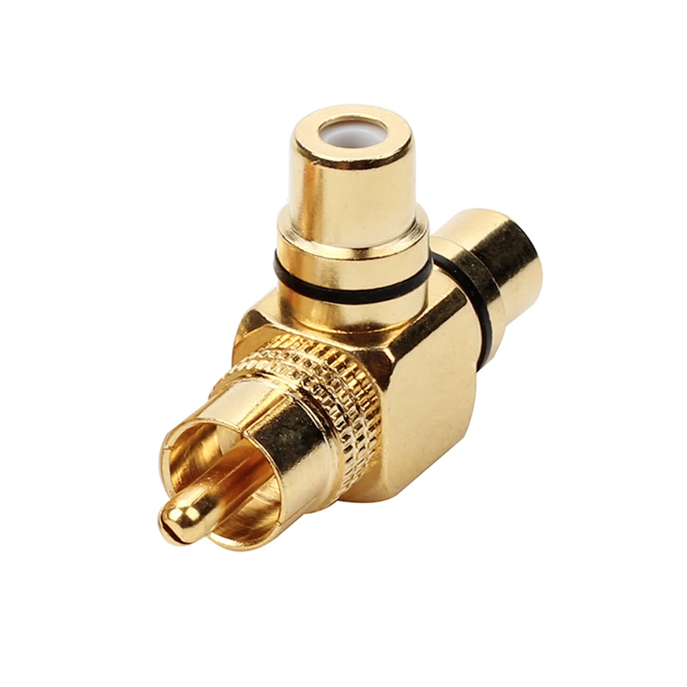 High-quality Copper gold-plated RCA Male to 2 Female RCA Splitter Adapter AV Video Audio T Plug RCA 3 way Plug R Connector