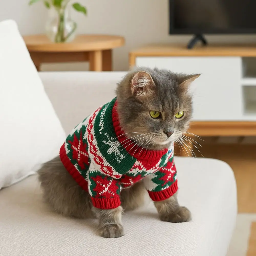 Fournitures pour animaux de compagnie motif de dessin animé pull de noël pour animaux de compagnie chaud doux chien flocon de neige pull chat wapiti tricots automne et hiver