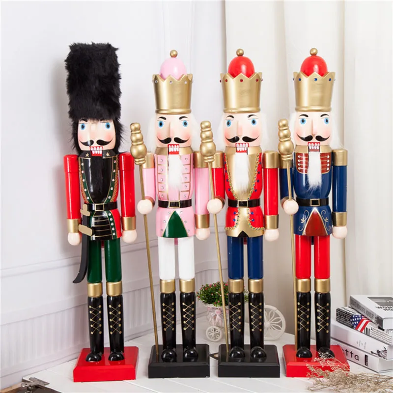 New 90cm Wooden Large-Scale Nutcracker Christmas Desktop Ornament Painted Puppet Creativity Party Festive Atmosphere Decoration