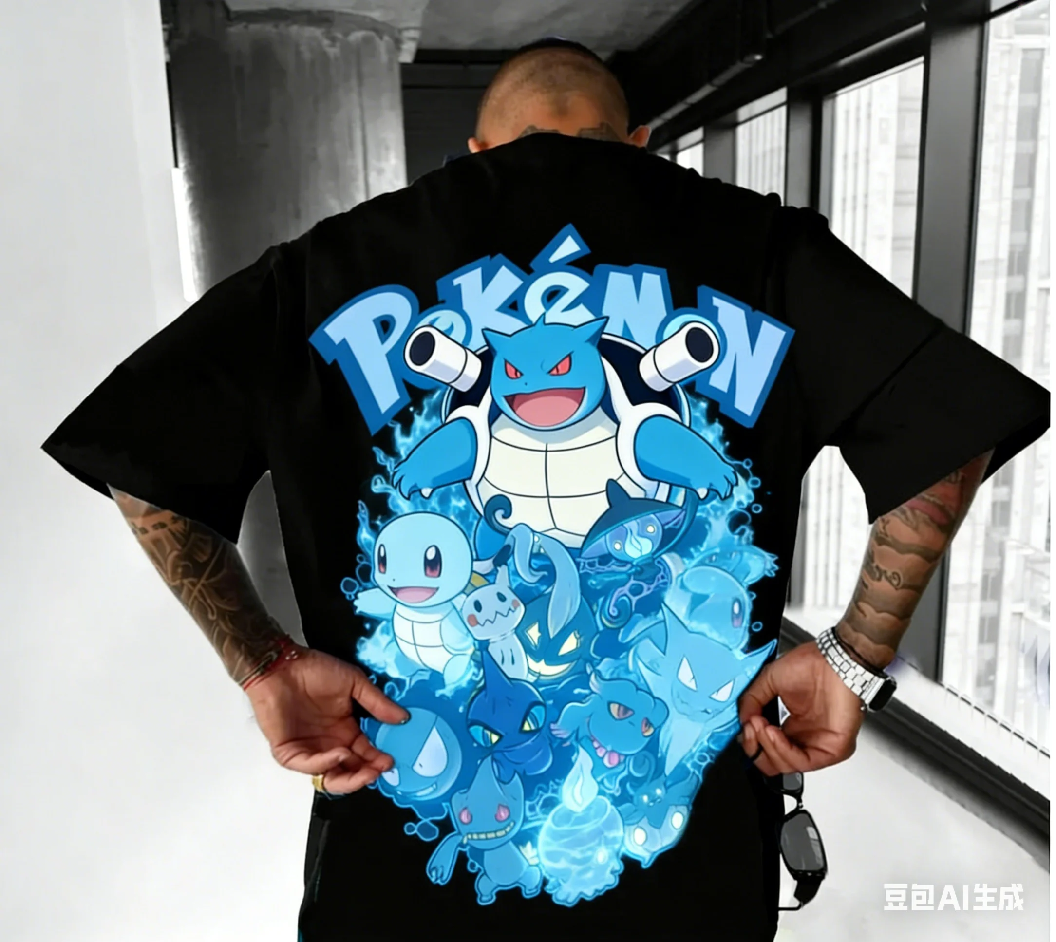 

High-end Pokémon-inspired Dropped Shoulder T-shirt with Printed Design, Unique Style, Versatile, Loose-fitting, and Slimming