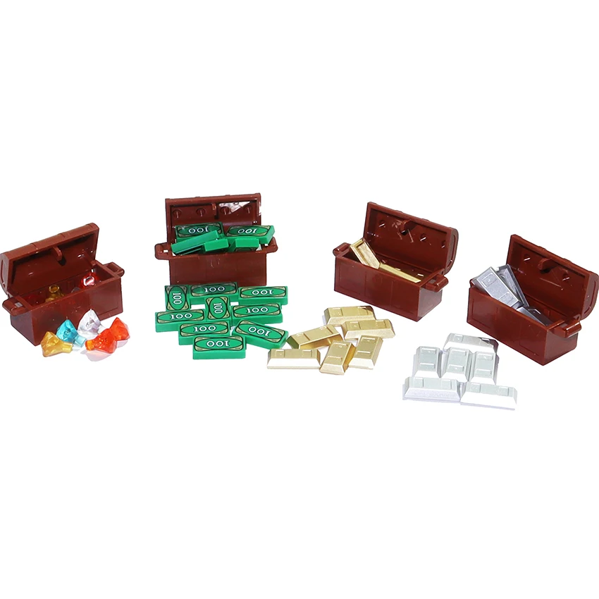 City Treasure Chest Gem Box Gold Silver Diamond Dollar Cents Money Coins Cash Bricks Accessory Printed MOC Toy Building Block