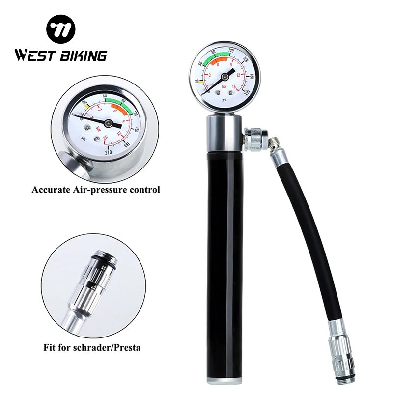 WEST BIKING Portable Bicycle Pump With Gauge High Pressure Cycling Air Tire Inflator Mini MTB Road Bike Hand Pump Accessories