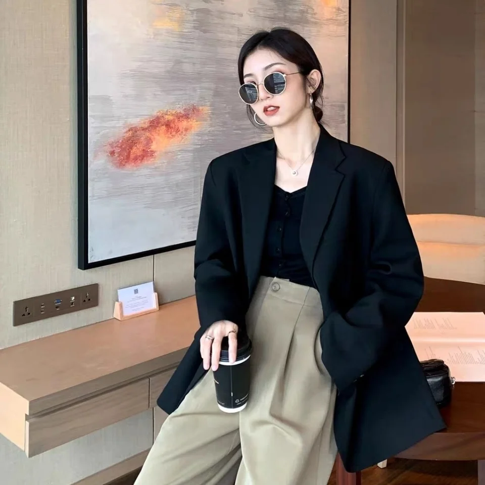 Blazers Female Summer Women'S Suit Crumpled Rear Fork Decor Waist-Hugging Stretch Colour Femal Bright Floating Longsleeves Midi