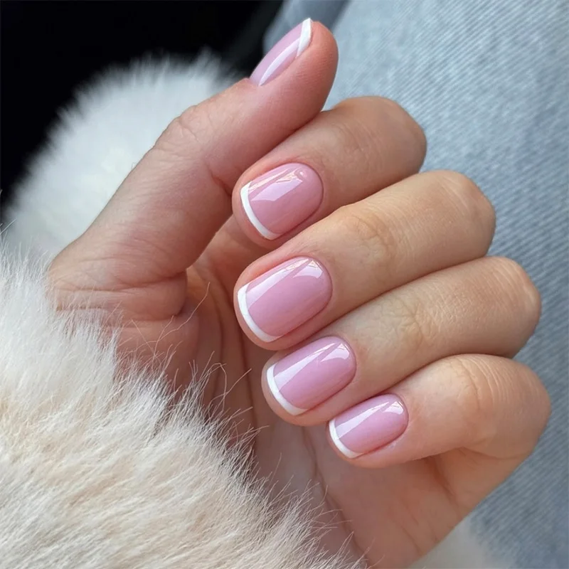 Press On Nails White French Square Set Reusable False Nail Tips_voghion.com