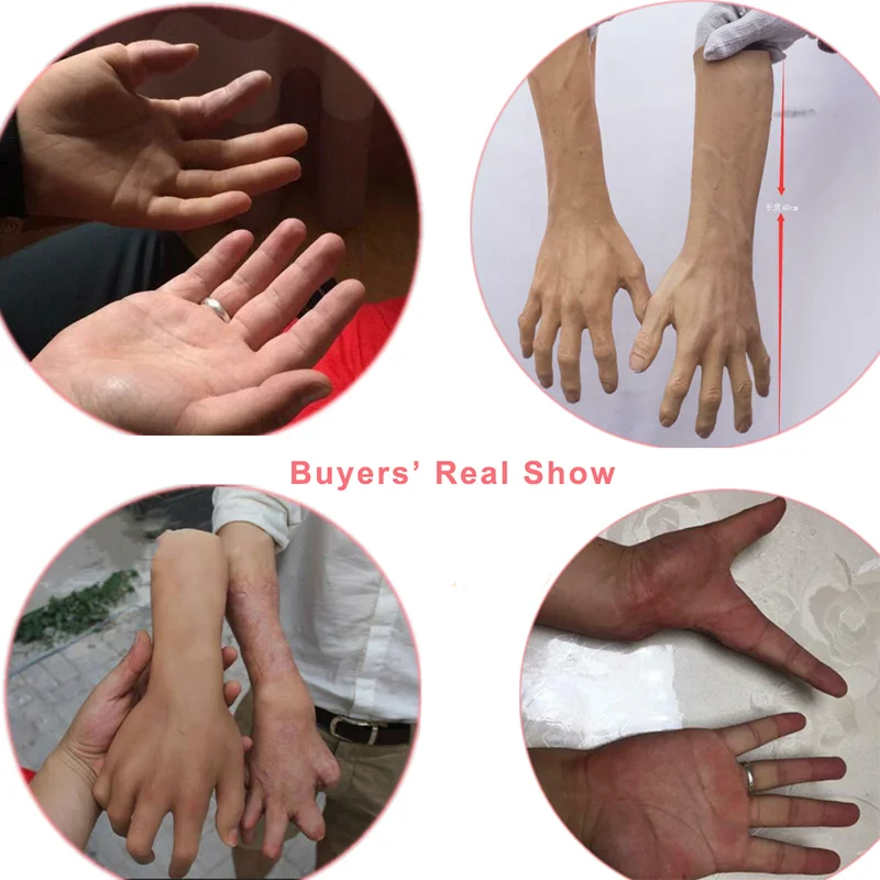 Realistic Silicone Gloves Simulation Male Prosthesis Hands Cover Artificial Skin Sleeve Arm Fake Injuries Hide Scars Tattoos