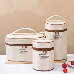 Bolsa térmica portátil redonda para almuerzo, paquete enfriador de hielo portátil, aislamiento, bolsas de almacenamiento de alimentos para Picnic, contenedor de cena Bento escolar