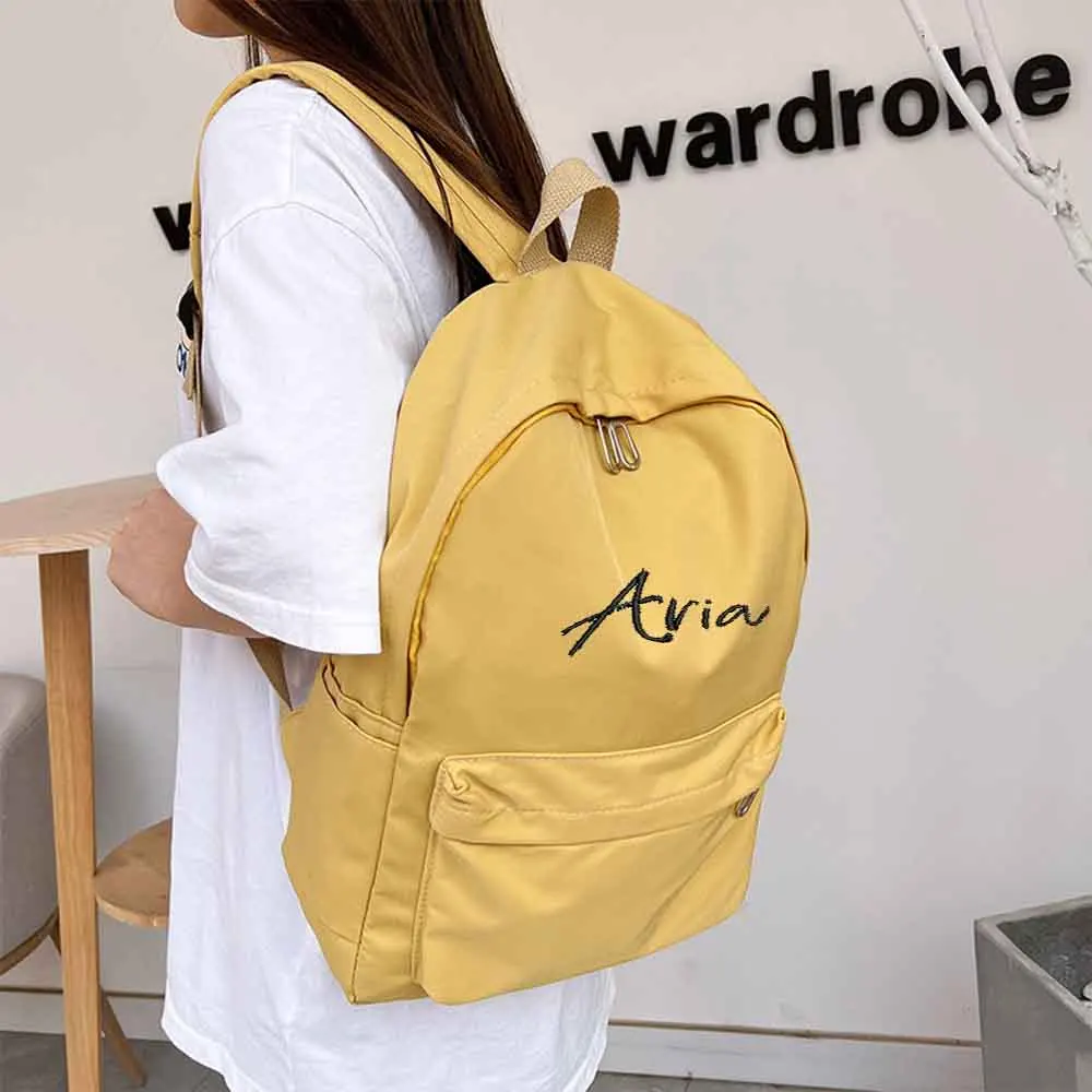 Personalized Custom Unique Student Backpack, Large Capacity Outdoor Travel Bag, Embroidered Letter Solid Color Nylon Backpack