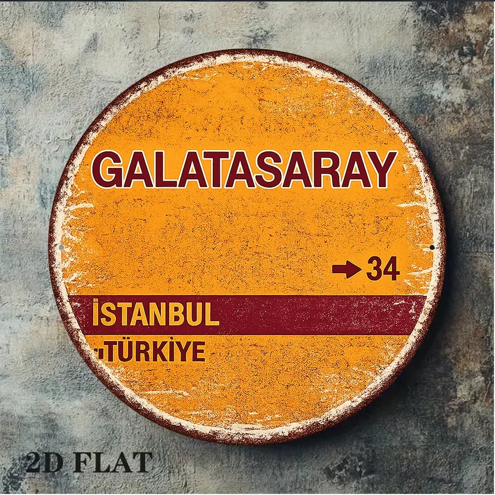 2D Flat Round Sign, Galatasaray Vintage Plaque, Istanbul Türkiye Decorative Sign, Suitable for Bar Decor, Cafe Decor,
