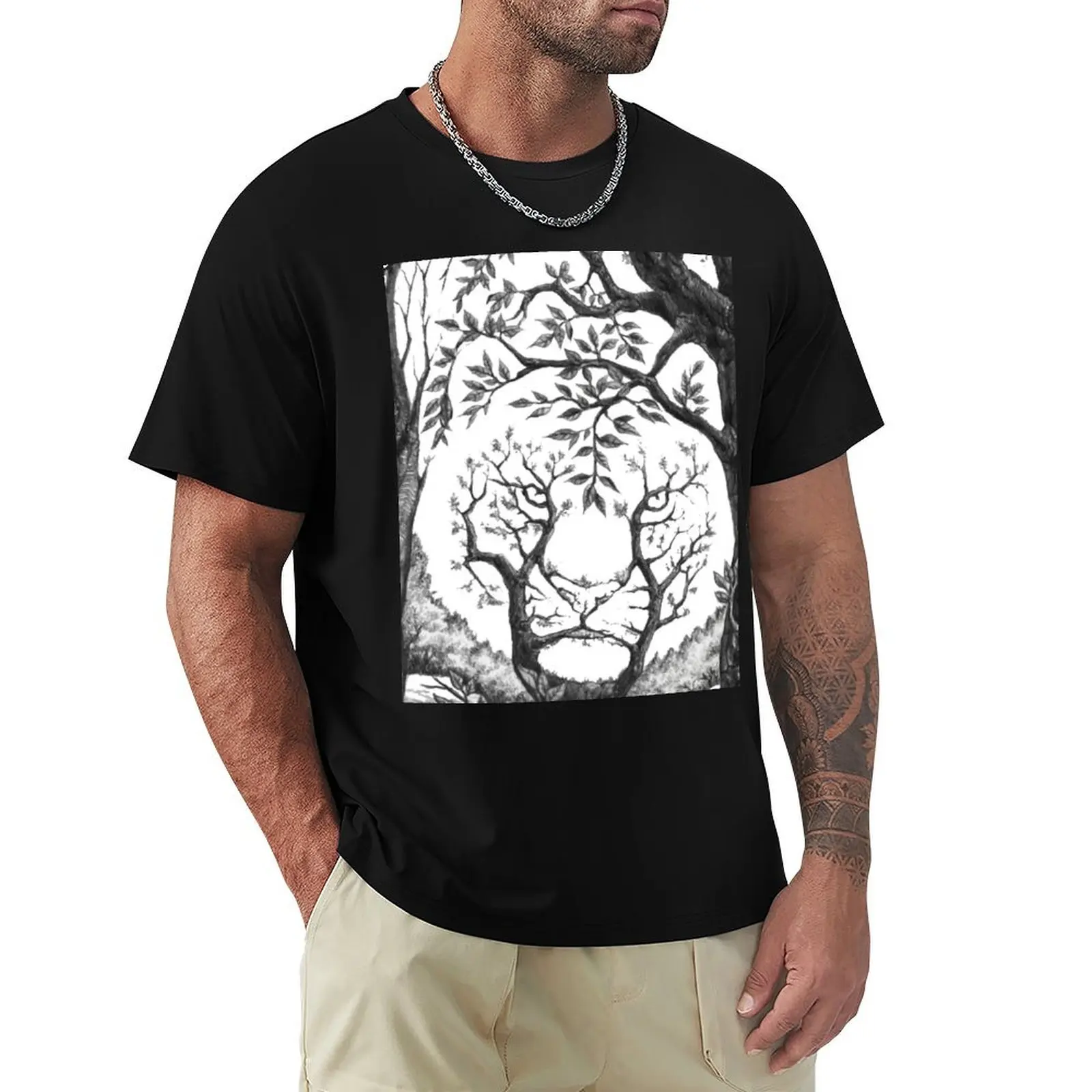 Negative Space Tree Tiger T-Shirt Plus Size Short Sleeve T-Shirt