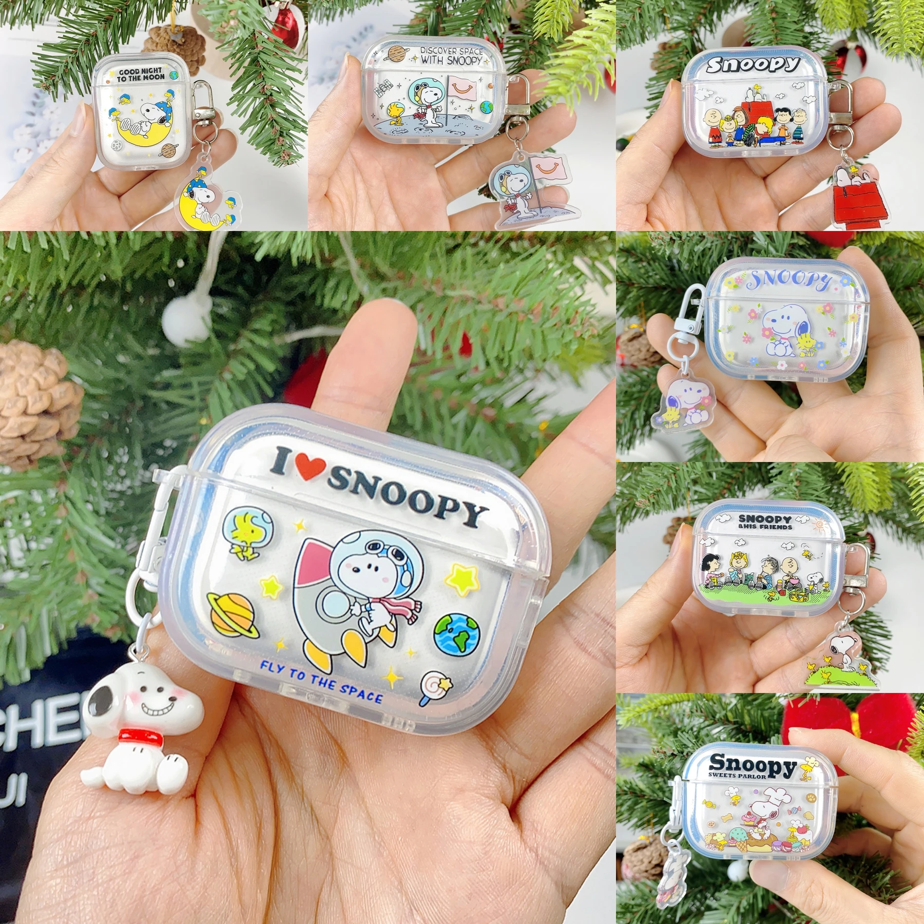 

Beloved Puppy Snoopy ins Funny Scribble Earphone Case For Airpods 1/2 3 4 Pro/Pro 2 With Pendant Soft Transparent Headset Cover