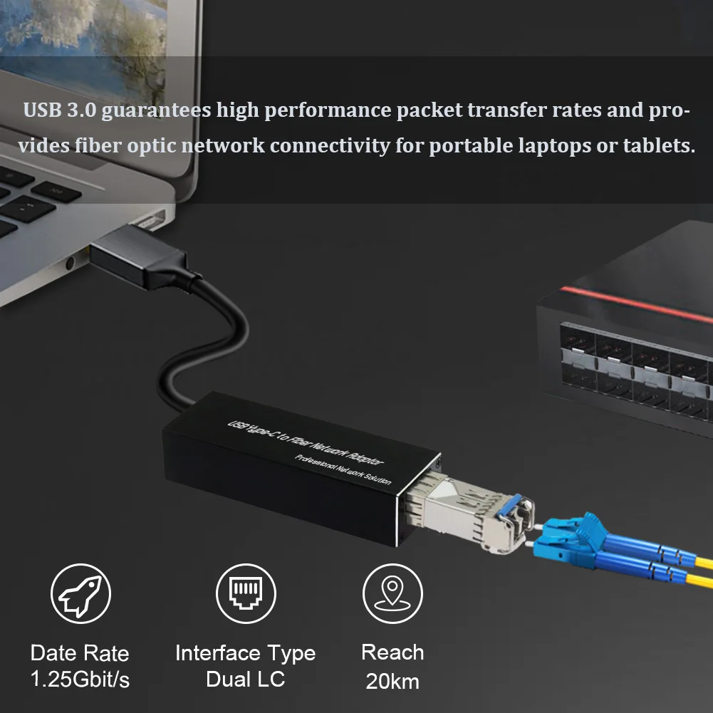 Adaptateur réseau USB3.0 Type C vers SFP/RJ45 Gigabit Fiber/Ethernet 100/1000Base-X/10/100/1000Mbp carte réseau NIC compacte ouverte SFP