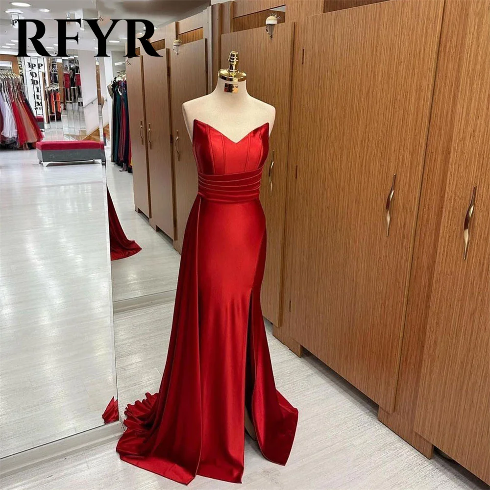 

RFYR Charming Red فستان سهرة Sweetheart Mermaid Prom Dress Simple Sleeveless Evening Dresses Floor Length Satin Prom Gown