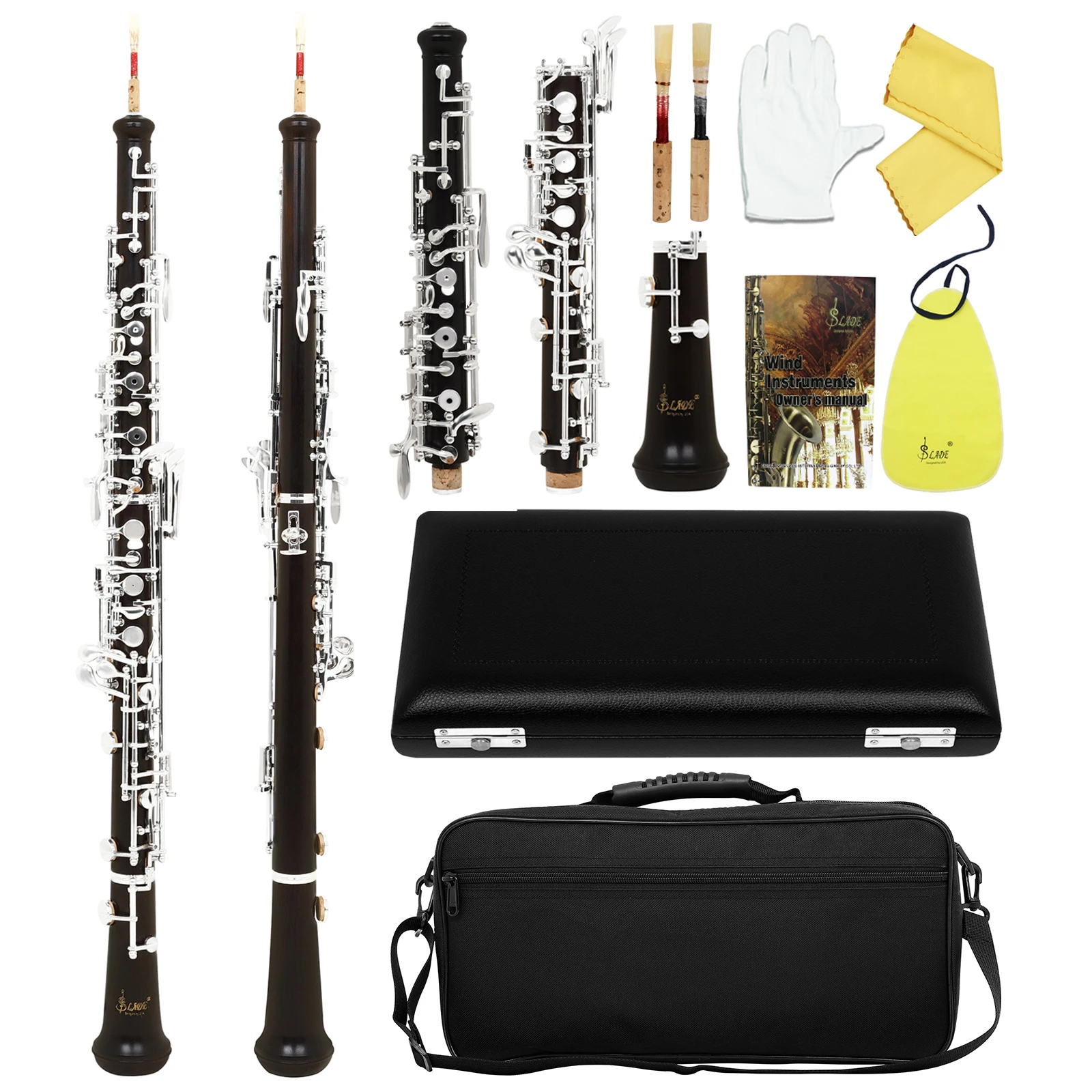 SLADE Oboe Clarinet 22 Key Fully Automatic Style Oboe Professional Bb Key Ebony Oboe Woodwind Instrument with Reed Gloves Case