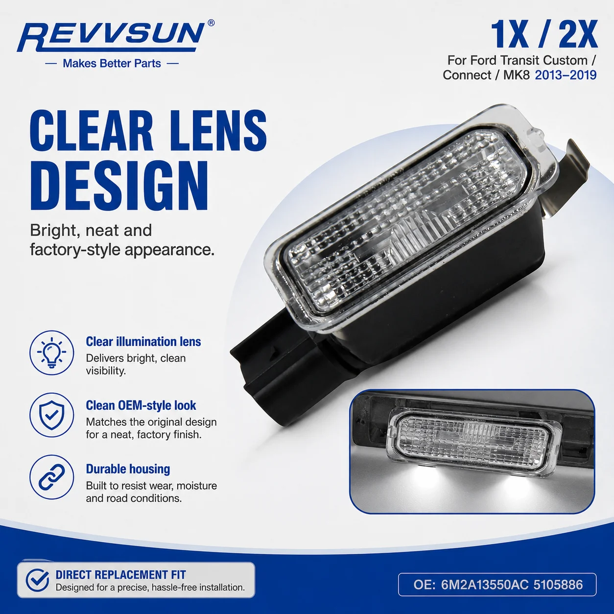License Plate Lamp Light For Ford Fiesta Focus C-Max Kuga Mondeo S-Max Galaxy Tourneo Custom Transit Custom 6M2A13550AC 5105886