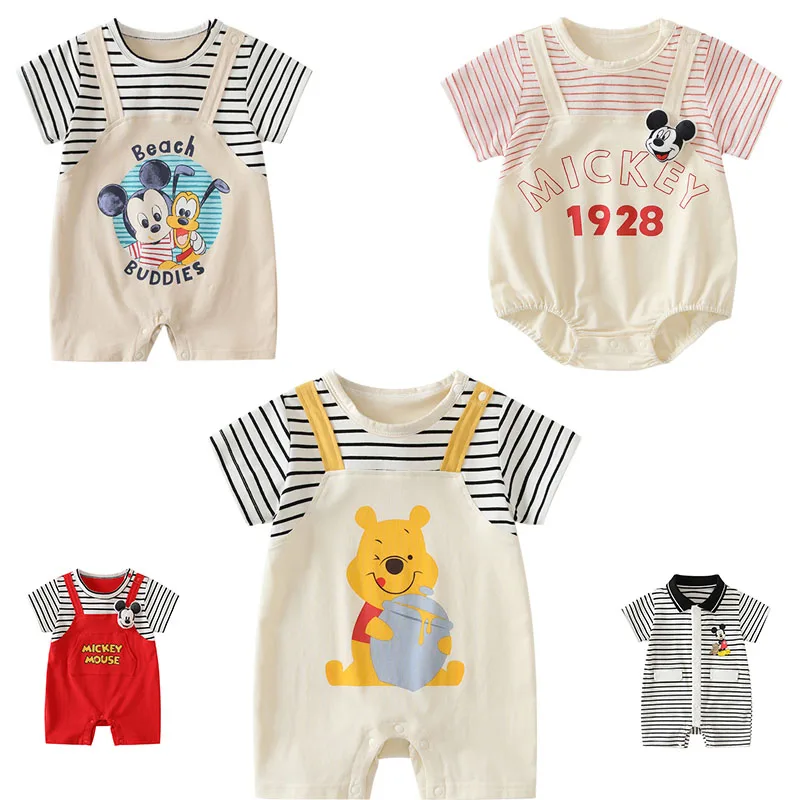 2024 New Miniso Disney Mickey Mouse Infant Baby Romper Summer Ventilate Man Baby Baby Girl Cartoon Anime Streak Romper