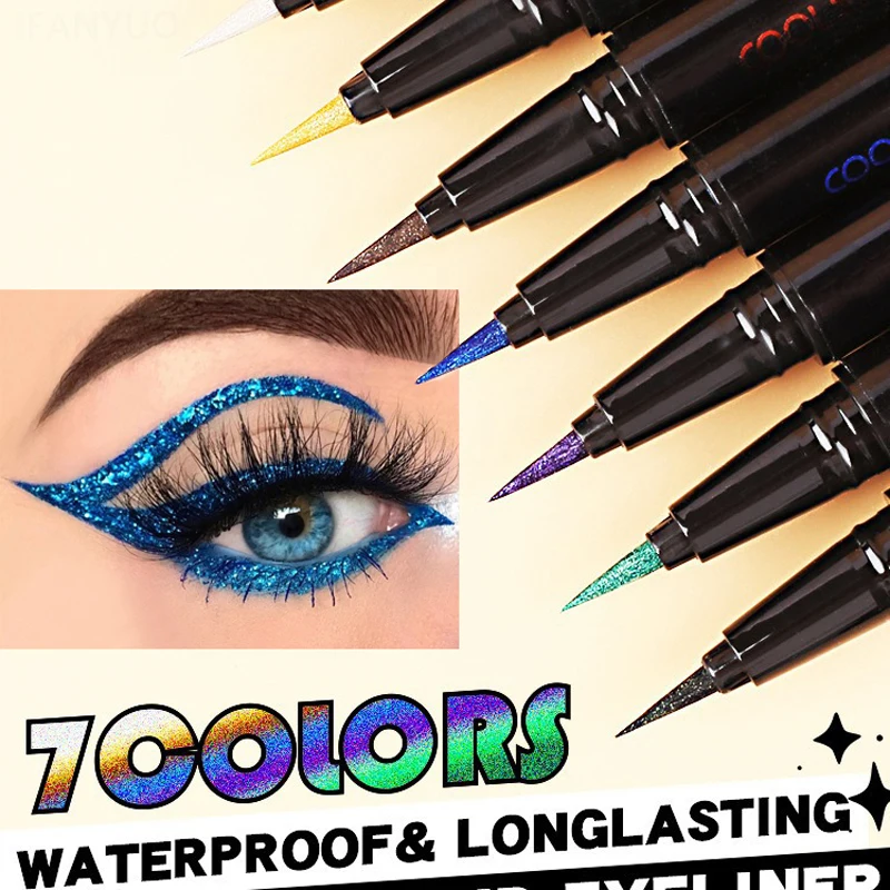 7Colors Glitter Eyeliner Long Lasting Eyeshadow Eyeliner Waterproof Liquid Eyeliner Non-smudge Holiday Parties Makeup Cosmetics