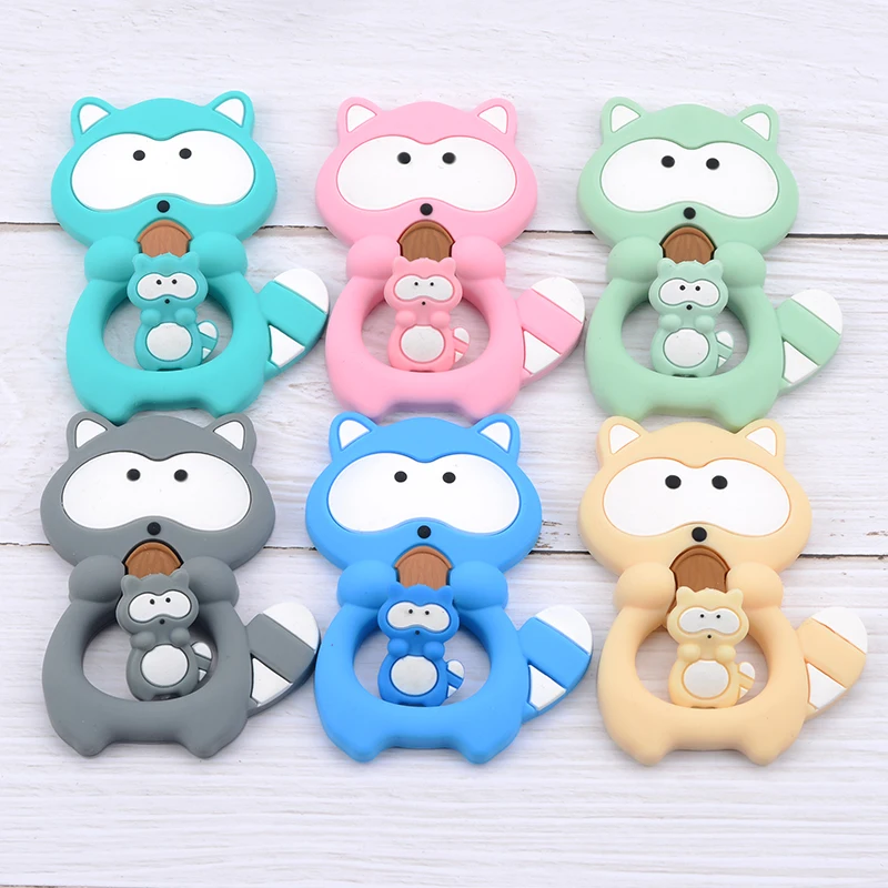 LOFCA Silicone Raccoon Teether Cartoon Pacifier Accessories Food Grade BPA Free For Baby Toys Safe Nursing DIY Necklace Making