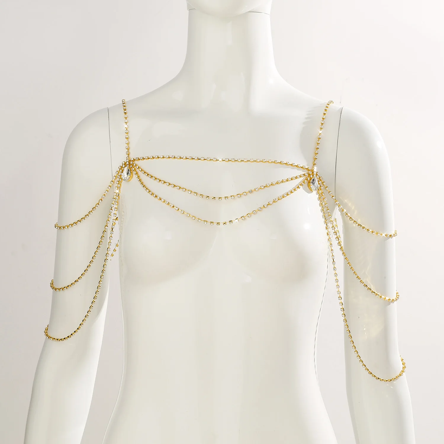 Luxurious Shoulder Epaulet Body Chain Draping Rhinestone Cape Harness Evening Gown Accessory Statement Party Jewelry Piece