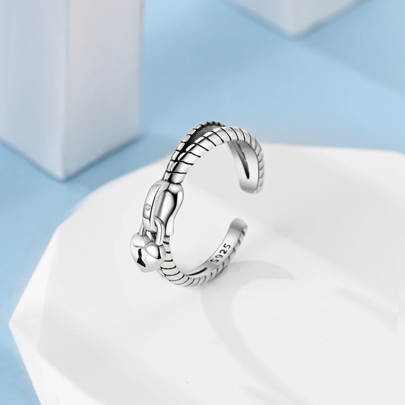 Anillo de plata 925 con cierre de amor para mujer, sortija ajustable con abertura, romántico, creativo, versátil, a la moda, 1 unidad