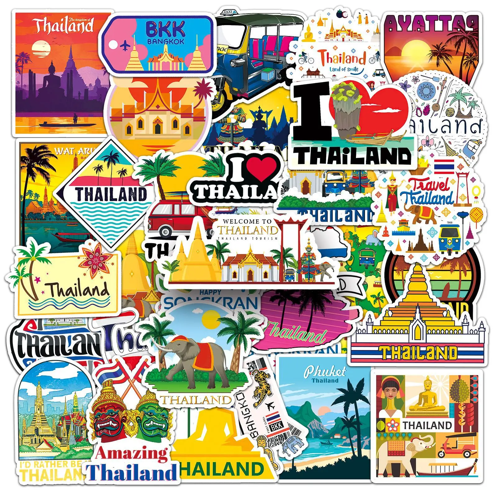 50PCS Thailand Travel Scenery Cartoon Stickers DIY Laptop Luggage Skateboard Graffiti Decals