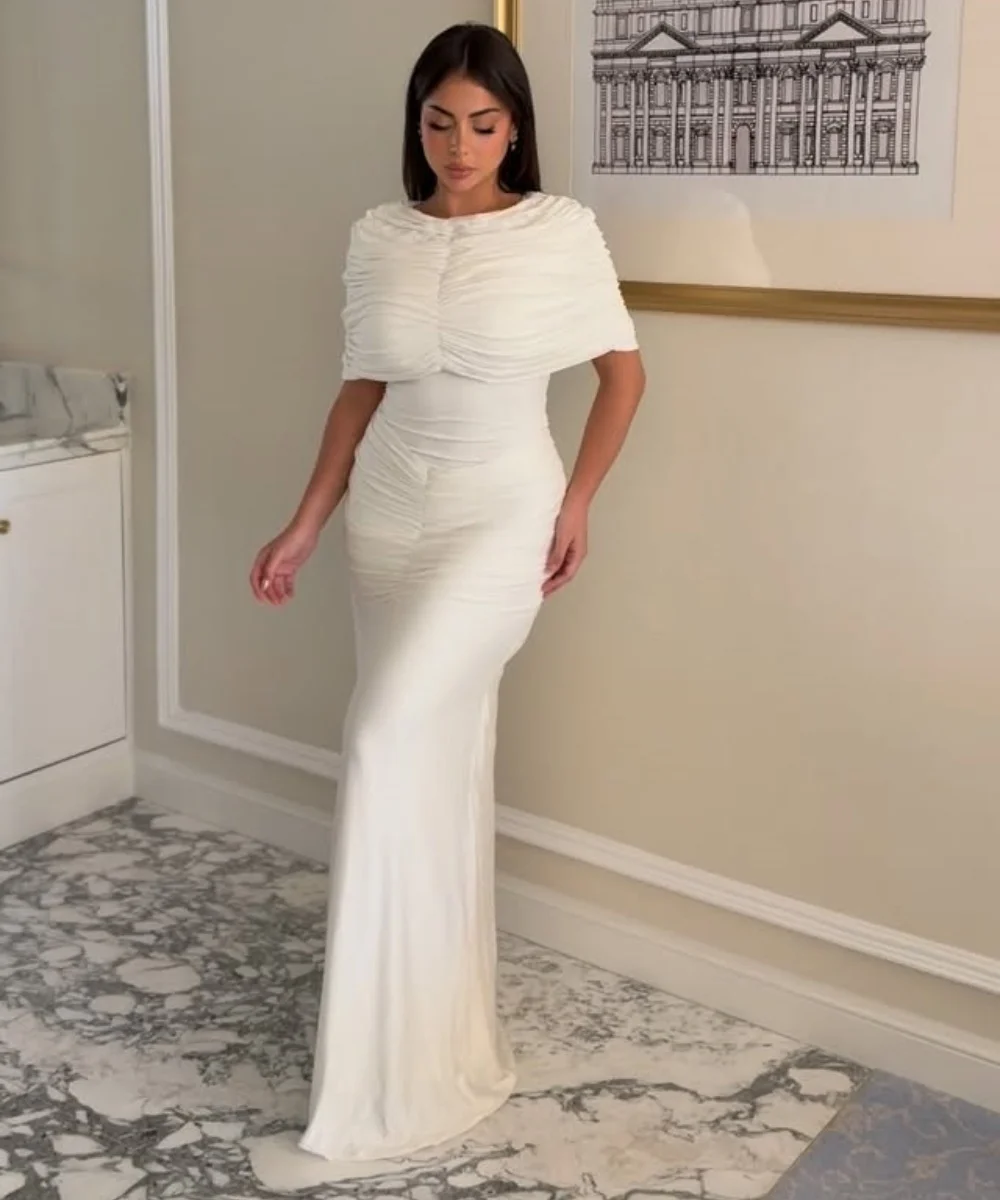 Abiti lunghi personalizzati con scollo rotondo e colonna a pieghe di alta qualità Occasioni su misura Taglie celebrità disponibili Moda