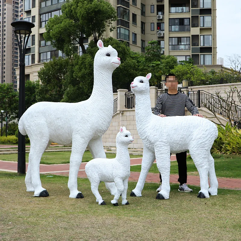 %*f Fiberglass Artificial Alpaca Sculpture Ornament Art Deco Waterproof Natural Finish Outdoor Garden Landscape Park Green Space